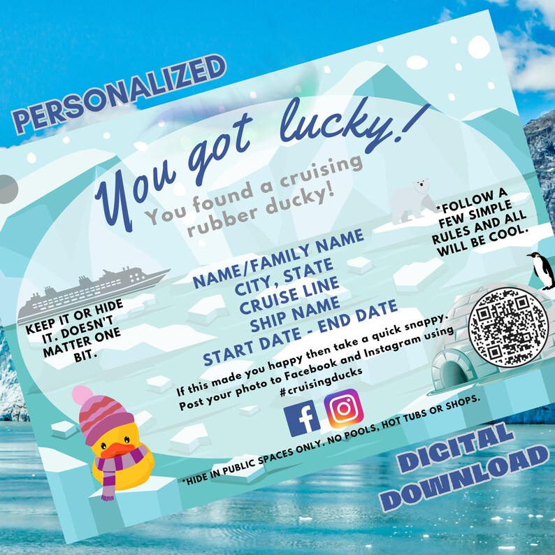Personalized Alaska Cruise Duck Tags Customizable Digital Download for