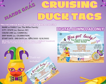 Personalized Mardi Gras Cruise Duck Tags: Customizable Digital Download for Cruise Duck Lovers | Cruise Duck Tags | Fat Tuesday