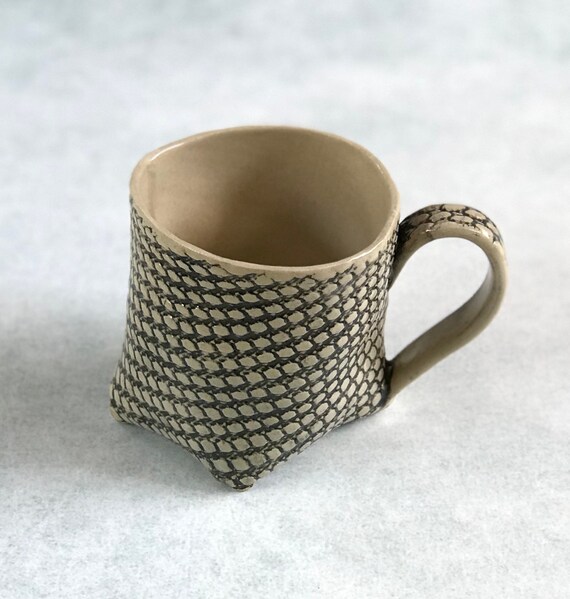 Small Ceramic Coffee Mug White Clay Fabric Texture Mug - Etsy