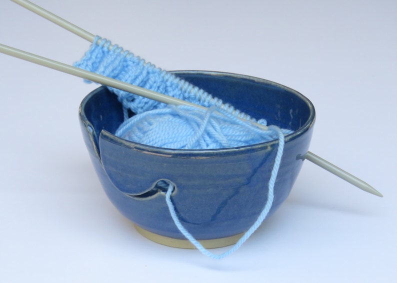 Blue Ceramic Yarn Holder, Knitters Gift, Birthday Gift, Ceramic