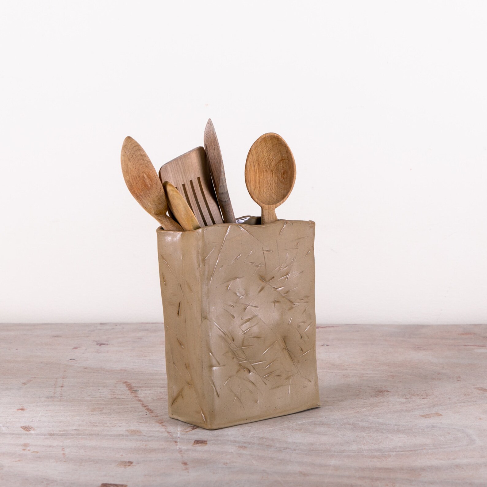 Ceramic Brown Paper Bag Flower Vase Unique Utensil Holder Etsy UK