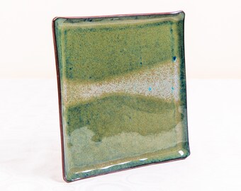 Green Ceramic Square Plate | Passover Table | Farmhouse Tableware | Pesach Matzah Plate | Square Serving Tray | Pottery Gift Ideas