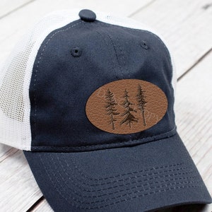 Hat Patch Design, Leather Look, Pine Trees Hat patch, Sublimation Patch Design, Birthday Gift, Digital Download, PNG, Sublimation Design