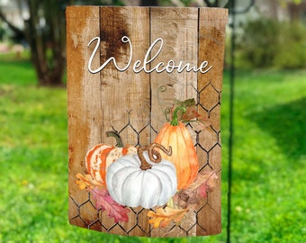 SALE, 12x18 Pumpkin Flag, Welcome Pumpkin, Fall Wood Look, Sublimation, Digital Download, PNG, Pumpkin Flag, Fall Flag, Outside Décor SALE