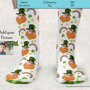 Sublimation Socks Design, Add Your Picture, Leprechaun, St. Patrick&#39;s Day Socks, Face Socks, Funny Socks, Sublimation, Digital Download, PNG