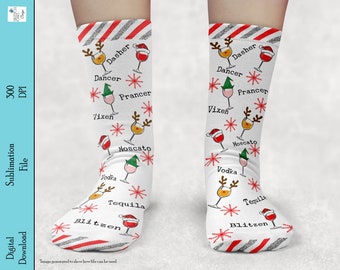 Christmas Socks, Blitzen socks, Blitzen wine socks, Sublimation Socks Design, Funny Socks, Wine Lover, Sublimation, Digital Download, PNG