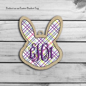 Bunny Head Tag Design, Easter Basket Tag, Burlap Plaid Multi Bunny, Easter Ornament, Farmhouse Easter, Digital Download, PNG, Sublimation