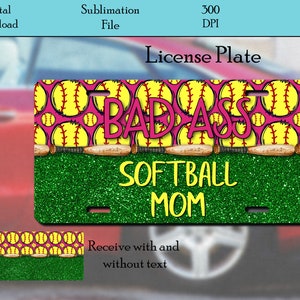 Design de placa de carro, Softball Mom, Pacote, Acessório para carro, Ótimo presente, Download digital, PNG, Design de sublimação