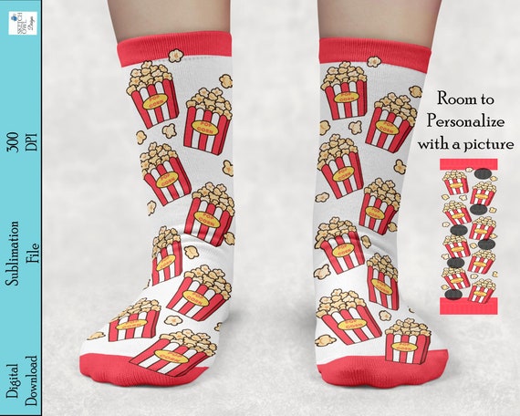 Sublimation Socks Design, Popcorn Socks, Funny Socks, Face Socks, Popcorn  Lover, Dad Gift, Socks, Sublimation, Digital Download, PNG 