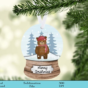 Schneekugel-Ornament, niedliches Winterbär-Ornament, Schneekugel-Design, Weihnachtsverzierungsdesign, Sublimationsdesign, digitaler Download, PNG,
