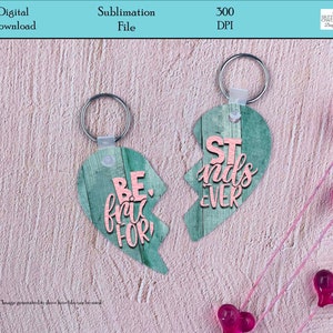 Heart Keychain Design, Best Friends Keychain, BFF keychain, Great Friend Gift, Digital Download, PNG, Sublimation
