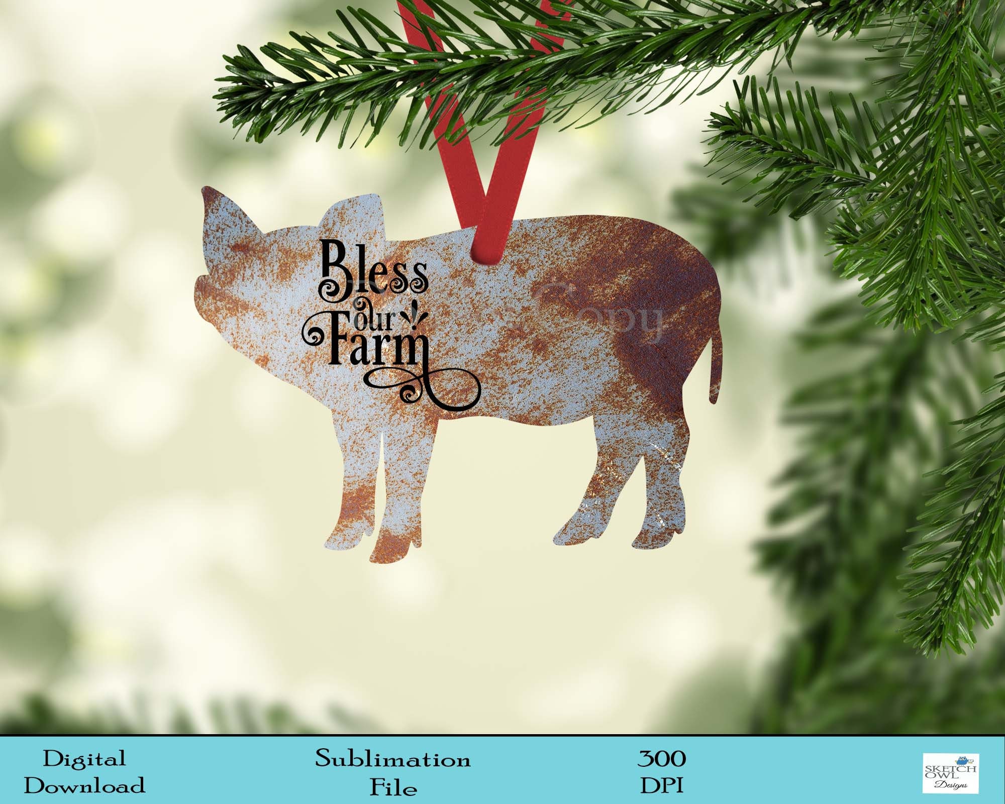 Country Animal Ornaments, Metal Texture, Pig Ornament, Cow Ornament, Pig Ornament, Farmhouse Christmas, Digital Download, PNG, Sublimation