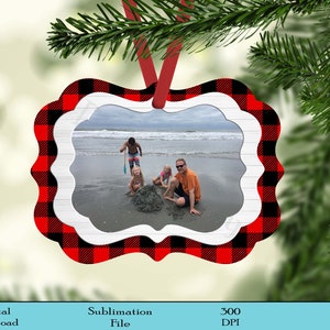 Red Buffalo Plaid Benelux Ornament, Buffalo Plaid Ornament, Farmhouse, Personalize with Photo, Sublimation Design, Digital Download, PNG