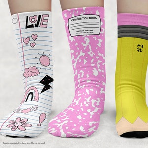 Sublimation Pink Socks Design, Teacher socks, Sock bundle, Pencil Socks, Paper Socks, Notebook Socks, Socks, Sublimation, Download, PNG
