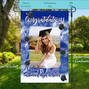 Blue and White School Colors Garden Flag, 12x18 Flag, Graduation Flag, Graduation Picture Flag, Sublimation, Digital Download, PNG