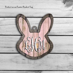 Bunny Head Tag Design, Easter Basket Tag, Pink Wood Bunny, Easter Ornament, Farmhouse Easter, Digital Download, PNG, Sublimation