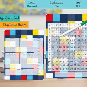 Multiplication Learning Board Design, 3-4 Grade, Education dry erase board design, Multiplication Table, Sublimation, Digital Download, PNG2
