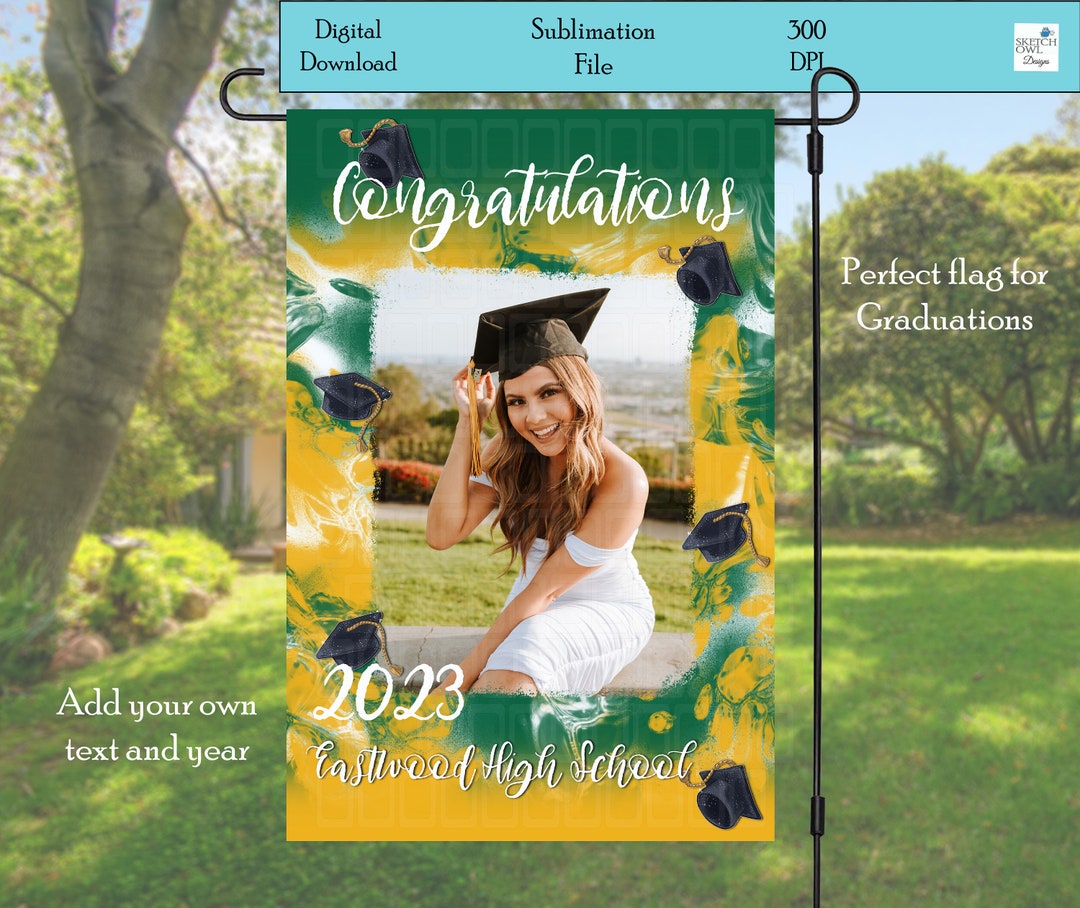 Dark Green and Gold School Colors Garden Flag, 12x18 Flag, Graduation ...