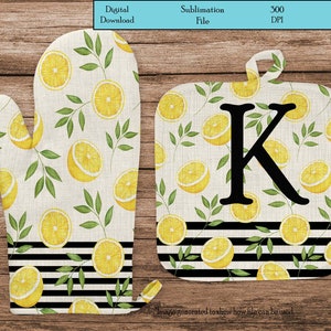 Lemon Oven Mit Design, Lemon and Black Stripe design, Two files, Sublimation, Oven mit set, Digital Download, PNG, Towel design set
