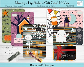 Titular de la tarjeta de regalo de Halloween, lindo regalo de Halloween, paquete de 6 diseños, bálsamo labial o tarjeta de regalo, sublimación, descarga digital, otoño de granja