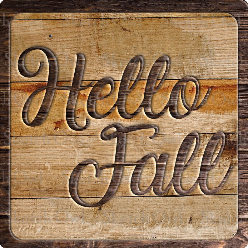 Sublimation Door Wreath Wood Look Design PNG Digital Download Square Design Hello Fall Wall Hanger