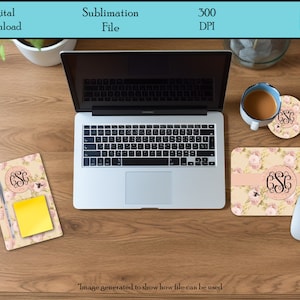Desk Set Bundle, Note Pad Holder, Mouse Pad, Coaster, Teacher Gift, Pink, Office worker Gift, Digital Download, PNG, Sublimation Design