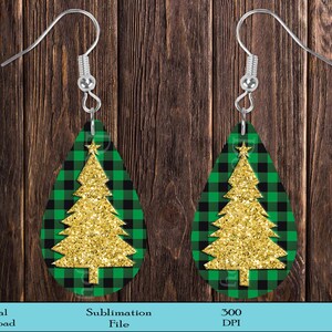 Green Buffalo Plaid Gold Glitter Drop Earring Design, Buffalo Plaid Earrings, Holiday Earrings, Sublimation Design, Digital Download