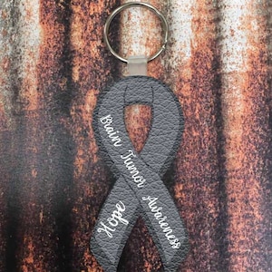 Brain Tumor Awareness Ribbon Gray Leather Look Keychain Digital Download PNG Template