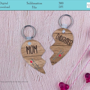 Heart Keychain Design, Mom Daughter Keychain, Heart Split keychain, Mom Gift, Daughter Gift, Digital Download, PNG, Sublimation