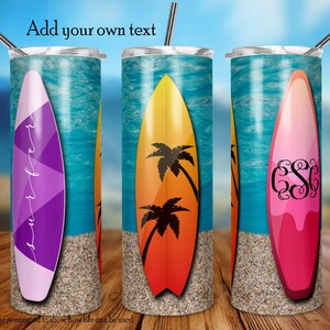 Surfboard Tumbler Design, Surfer Girl, Summer Beach Tumbler, Beach Tumbler, 20oz Skinny Tumbler Design, Sublimation, Digital Download, PNG