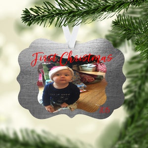 Metal Look First Christmas Benelux Style Ornament can Personalize  Digital Download PNG