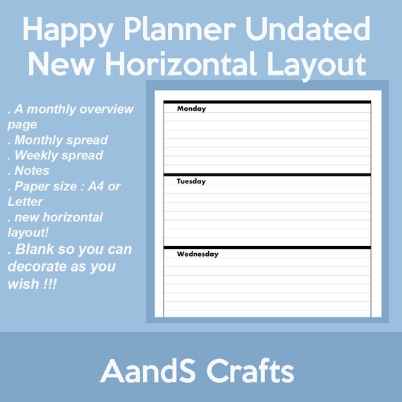 classic happy planner horizontal layout undated mambi happy etsy