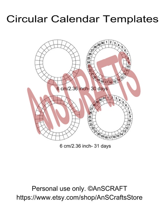 Circular Calendar Calendar Wheel Blank Size 6cm and 4,5 cm from