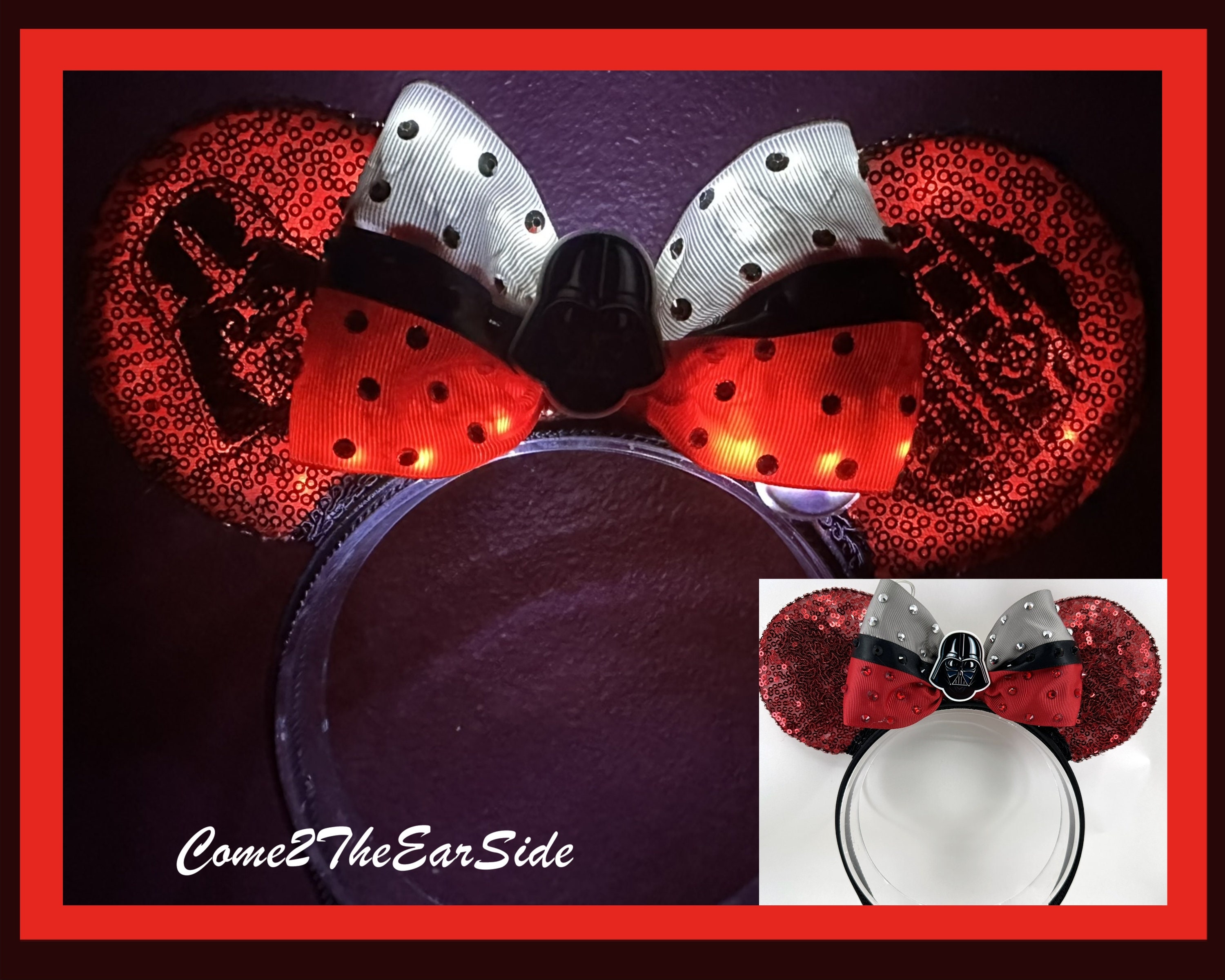Disney Park Star Wars Darth Vader Ears Headband with Red Bow Star Wars Darth Vader Ears (light up bow) – LeBownitte2 main image 3