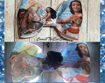 Lazo para el pelo de Moana, lazo de Moana, lazo para el pelo de princesa, lazo de princesa, fiesta de princesa, cumpleaños de princesa, fiesta de cumpleaños de Bella, orejas de Mickey de Moana