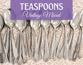 Vintage Mismatched Stainless Steel Teaspoons | Mix & Match Spoons | Floral Mid-Century | Replacement Flatware Set | Bridal Shower Tea Party