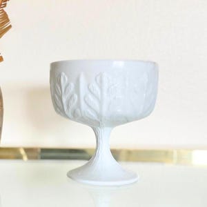 Vintage FTD Milk Glass Compote: 1978 Oak Leaf Pedestal MCM Candy Dish Succulent Planter