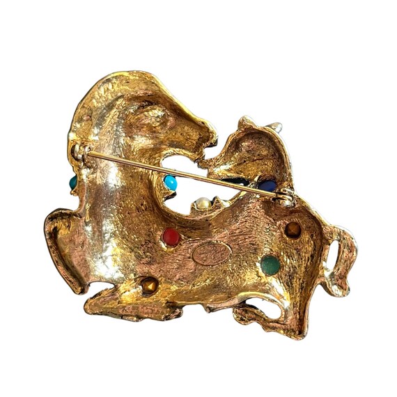 Rare Kenneth Jay Lane Horse & Hound Brooch: Two-T… - image 4