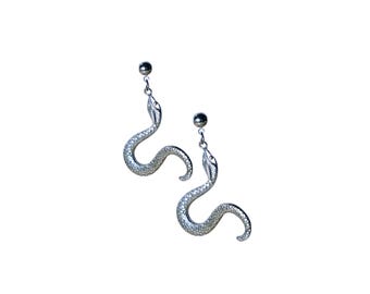 Vintage Pair of Snake Earrings: Silver Tone Drop Dangle Earrings MCM