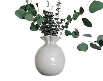 Vintage Ceramic Ruffled Vase: Gray MCM Decor, Made in Japan