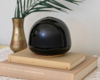 Vintage Laslo For Mikasa Black Ceramic Vase, Round Stoneware Sphere Vase, Modern Studio Art Pottery, Wabi Sabi