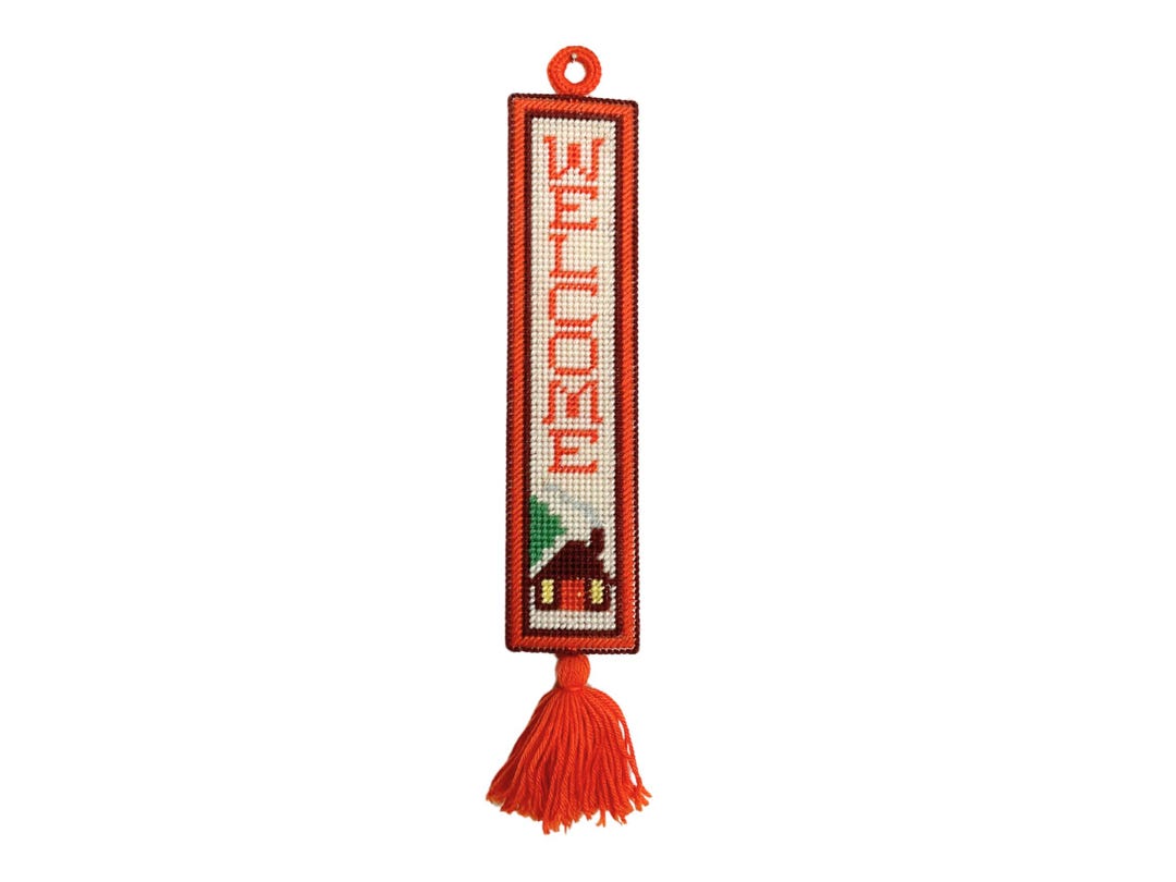 Vintage Needlepoint Welcome Home Sign: MCM Fringe Tassel Wall Hanging ...