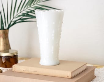 Vintage Anchor Hocking Milk Glass Vase | 3D Embossed Texture | Teardrop Dot Design | 1960s Mcm Housewarming Gift