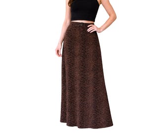 Vintage Susan Lawrence Maxi Skirt: Button Front, Stretchy, Jungle Cat, Tiger Made In USA