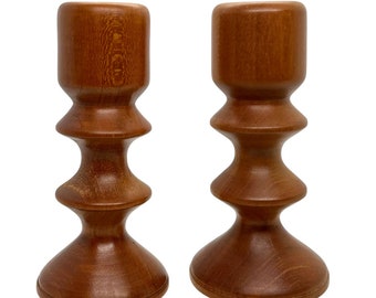 MCM Vintage wooden Mid Century candlestick holders pair