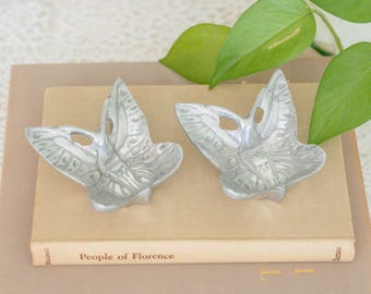 Vintage Pair Butterfly Trinket Dish: Retro Silver-Tone Metal Catch-All, Mexico 1998 | Ring Tray Vanity Display