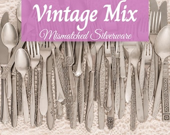 Vintage Mismatched Stainless Steel Flatware Sets | Mix & Match Floral Silverware | Mid-Century Tablescape | Bridal Shower Dinner Party
