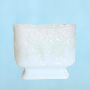 Vintage Anchor Hocking Milk Glass Planter: Harvest Grape Compote Dish, Footed Pedestal