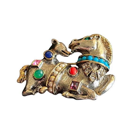 Rare Kenneth Jay Lane Horse & Hound Brooch: Two-T… - image 3