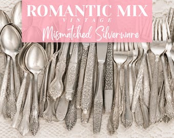 Vintage Mismatched Stainless Steel Flatware Sets | Mix & Match Floral Mid-Century Cottagecore Tablescape | Bridal Shower Dinner Party